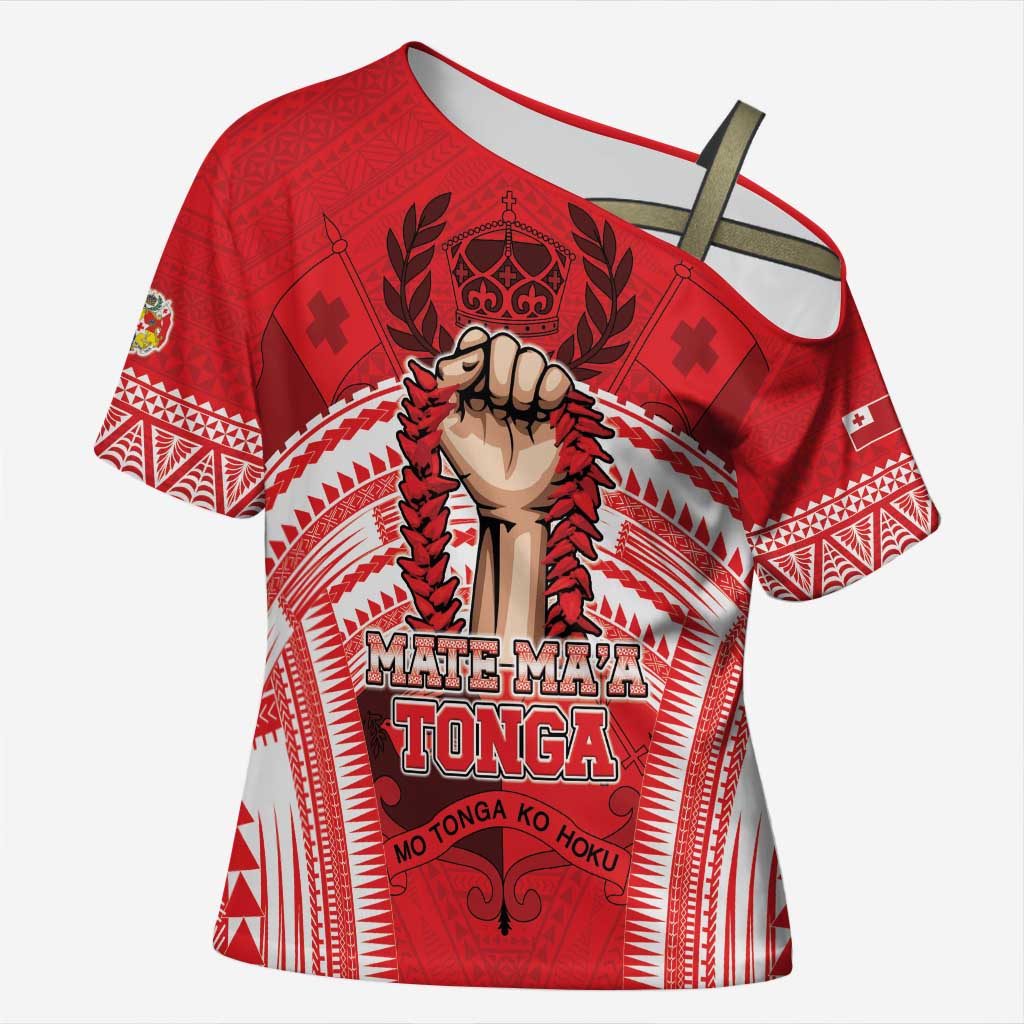 Custom Tonga Rugby Mate Ma'a Cross Shoulder Shirt Tongan Pride Unique Style - Polynesian Pride