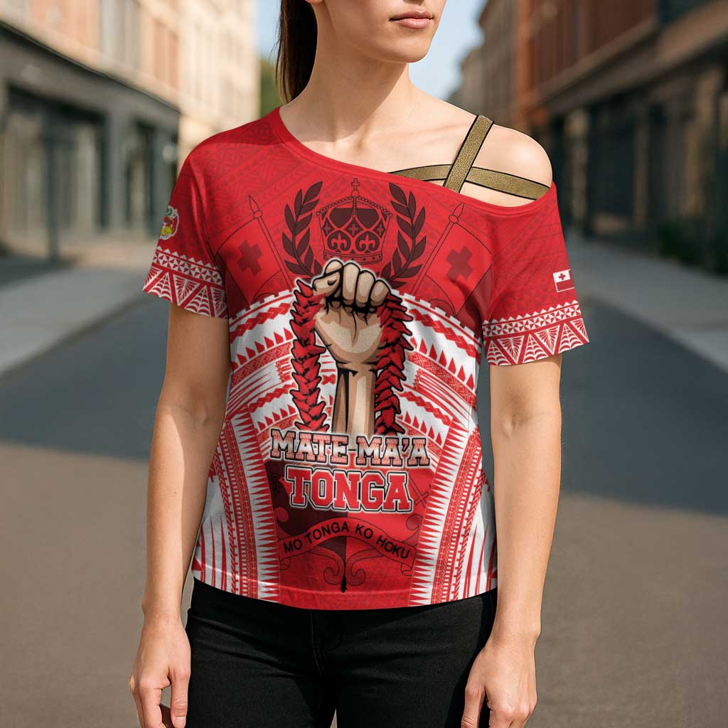 Custom Tonga Rugby Mate Ma'a Cross Shoulder Shirt Tongan Pride Unique Style - Polynesian Pride