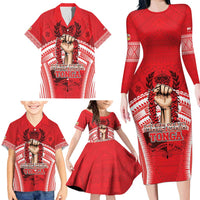 Custom Tonga Rugby Mate Ma'a Family Matching Long Sleeve Bodycon Dress and Hawaiian Shirt Tongan Pride Unique Style - Polynesian Pride