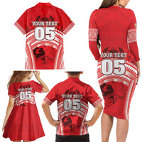 Custom Tonga Rugby Mate Ma'a Family Matching Long Sleeve Bodycon Dress and Hawaiian Shirt Tongan Pride Unique Style - Polynesian Pride