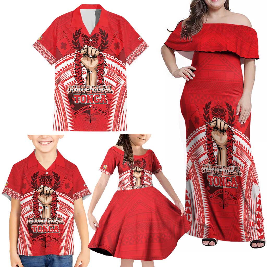 Custom Tonga Rugby Mate Ma'a Family Matching Off Shoulder Maxi Dress and Hawaiian Shirt Tongan Pride Unique Style - Polynesian Pride