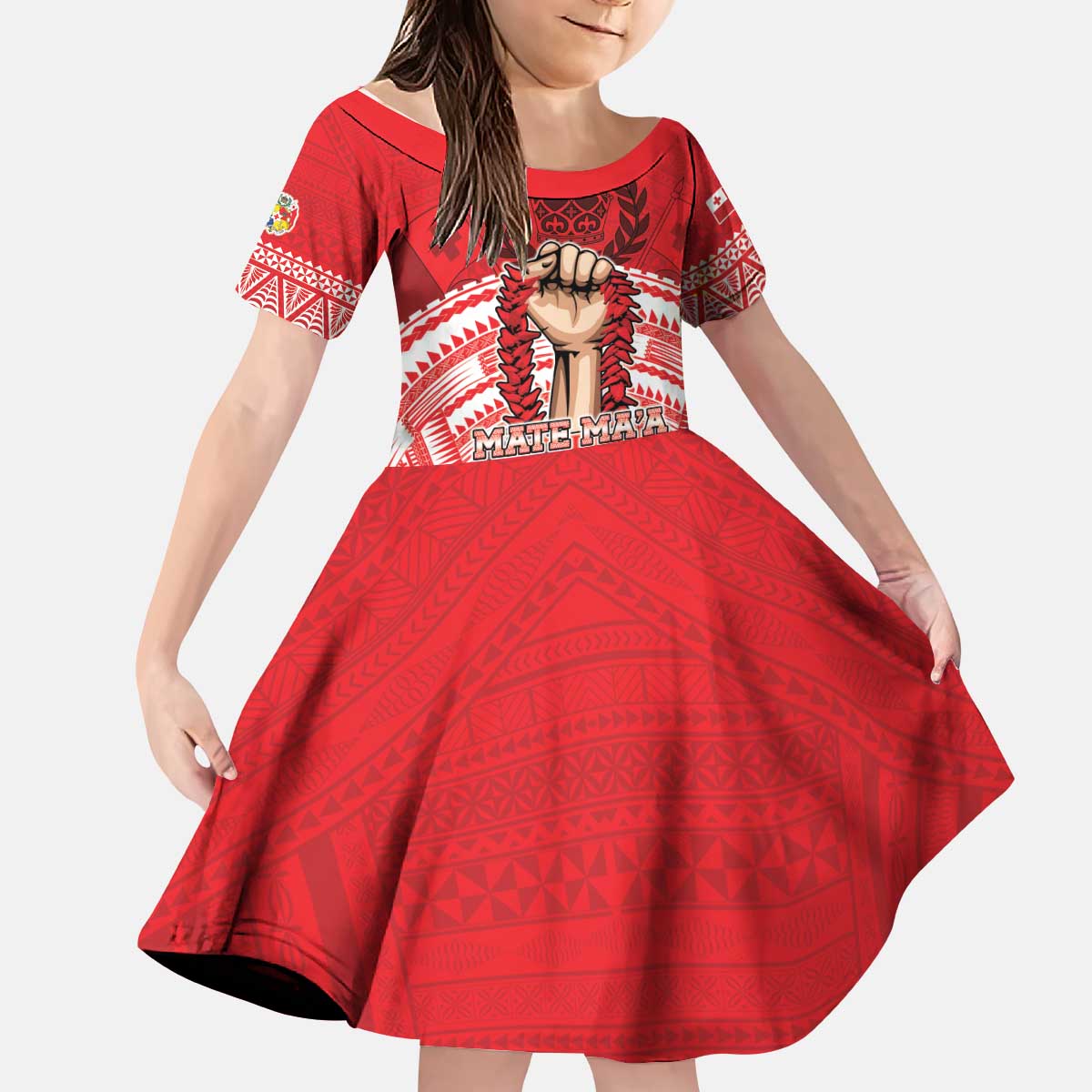 Custom Tonga Rugby Mate Ma'a Kid Short Sleeve Dress Tongan Pride Unique Style - Polynesian Pride
