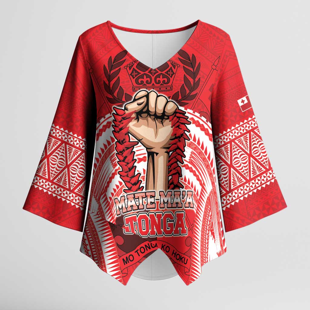 Custom Tonga Rugby Mate Ma'a Kimono Sleeve Blouse Tongan Pride Unique Style - Polynesian Pride