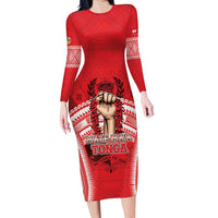 Custom Tonga Rugby Mate Ma'a Long Sleeve Bodycon Dress Tongan Pride Unique Style - Polynesian Pride