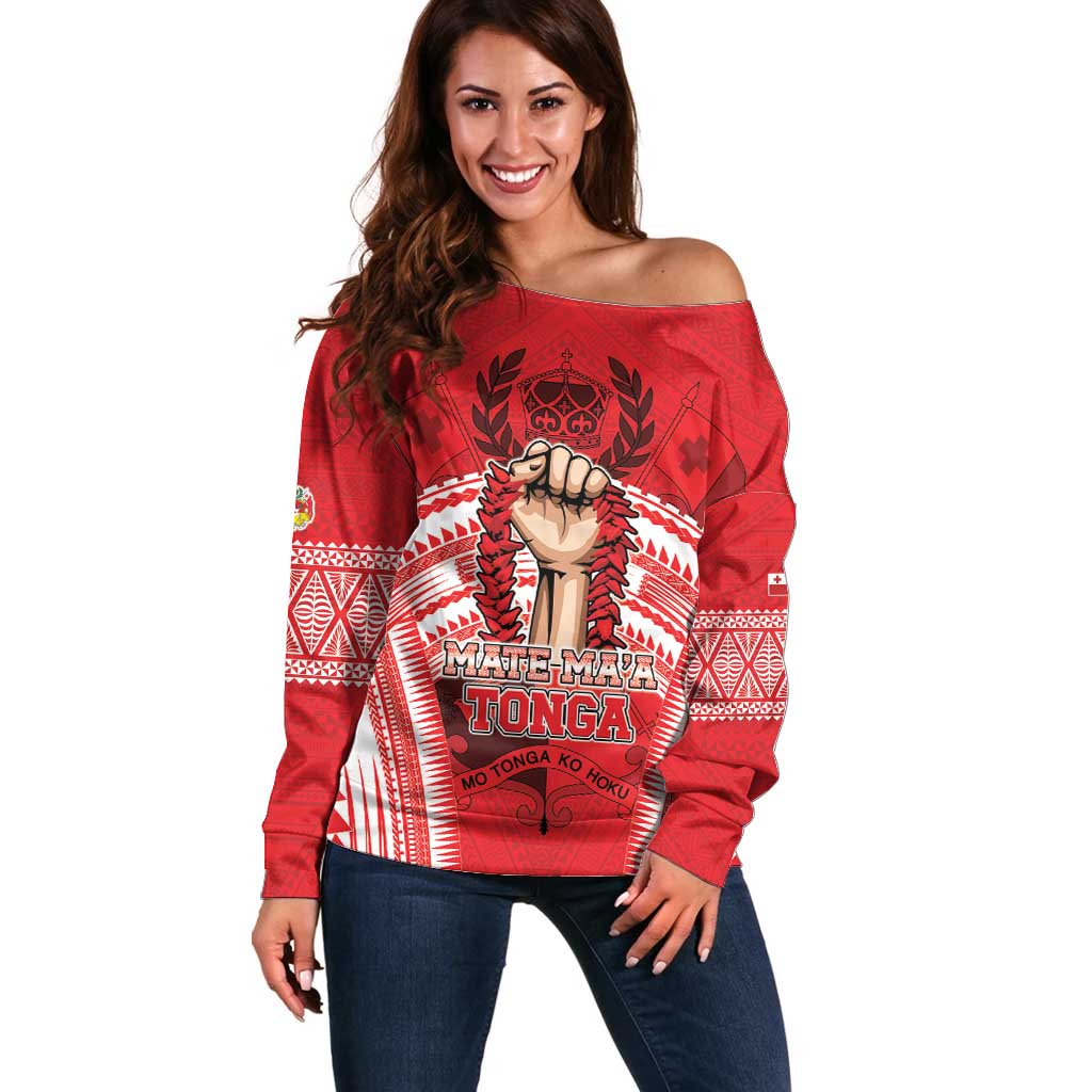 Custom Tonga Rugby Mate Ma'a Off Shoulder Sweater Tongan Pride Unique Style - Polynesian Pride