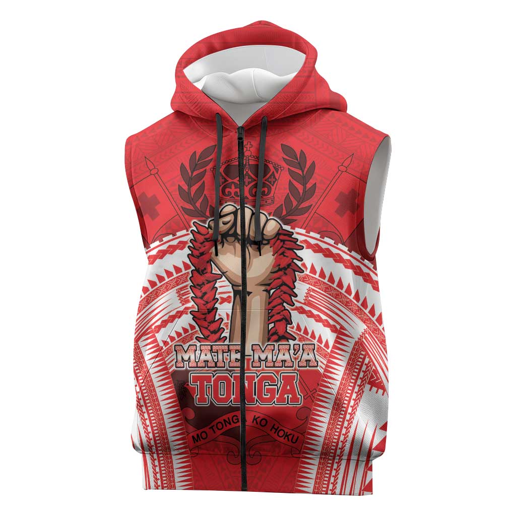 Custom Tonga Rugby Mate Ma'a Sleeveless Zip Hoodie Tongan Pride Unique Style - Polynesian Pride