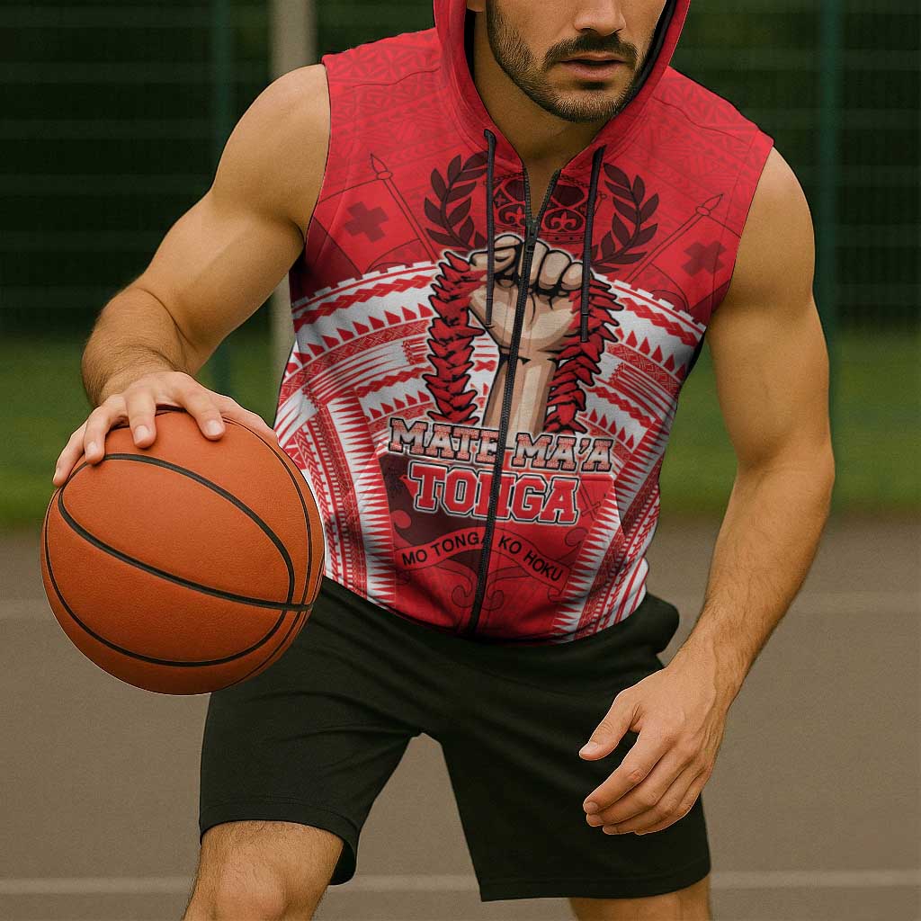 Custom Tonga Rugby Mate Ma'a Sleeveless Zip Hoodie Tongan Pride Unique Style - Polynesian Pride