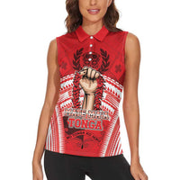 Custom Tonga Rugby Mate Ma'a Women Sleeveless Polo Shirt Tongan Pride Unique Style - Polynesian Pride