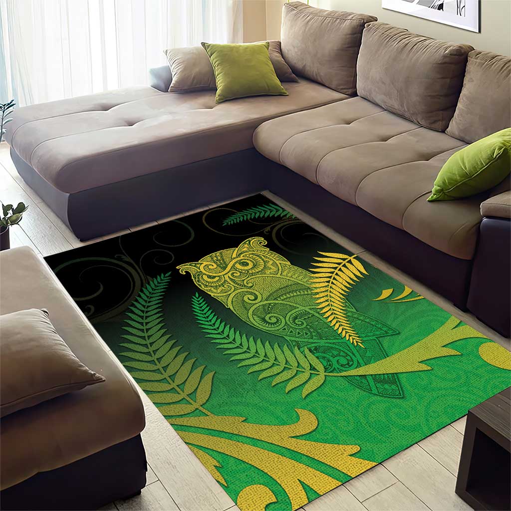 New Zealand Aotearoa Ruru Area Rug Maori Fern Art Green