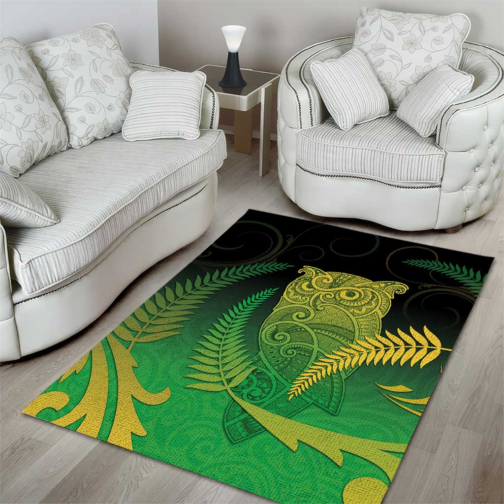 New Zealand Aotearoa Ruru Area Rug Maori Fern Art Green