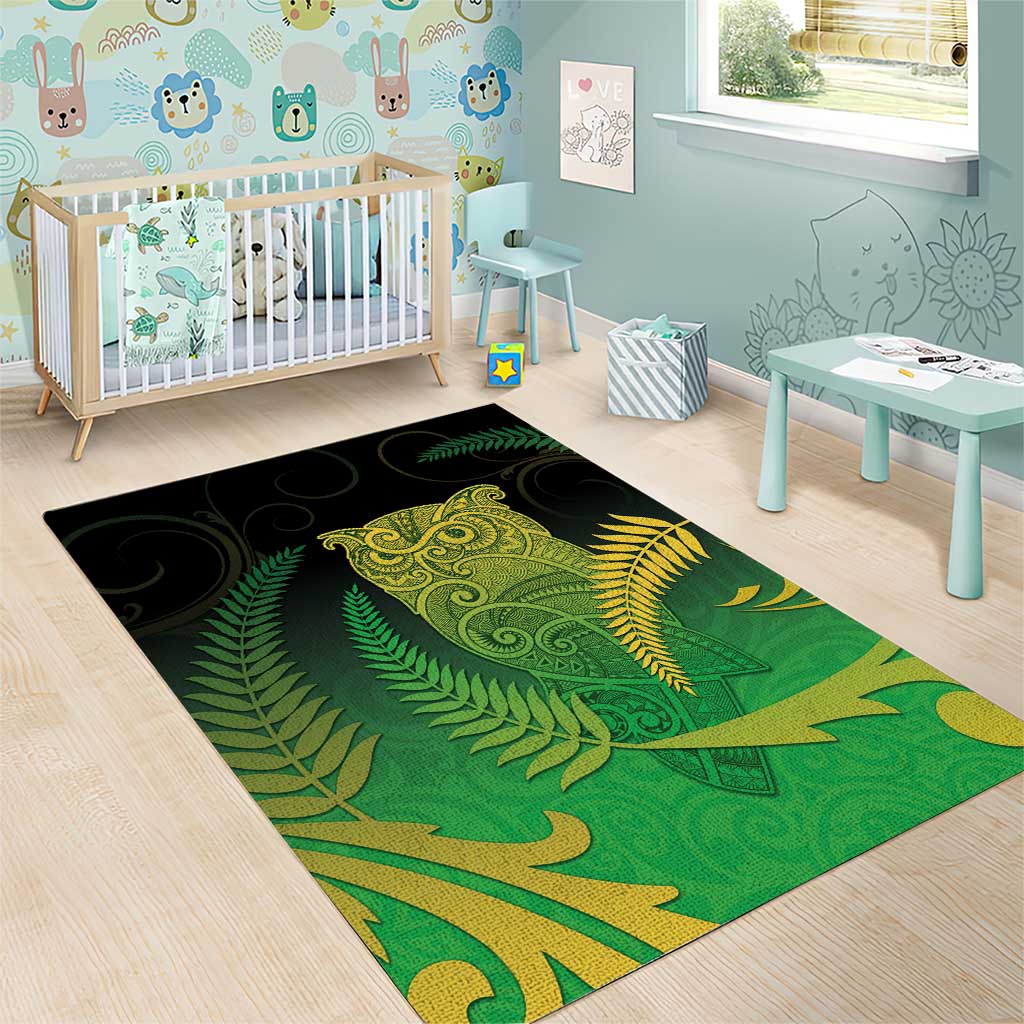 New Zealand Aotearoa Ruru Area Rug Maori Fern Art Green