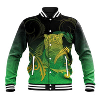 New Zealand Aotearoa Ruru Baseball Jacket Maori Fern Art Green