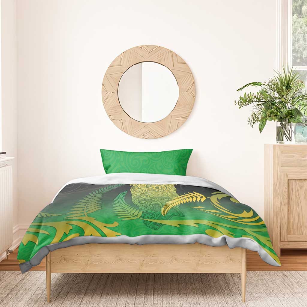 New Zealand Aotearoa Ruru Bedding Set Maori Fern Art Green