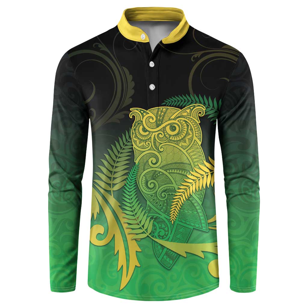New Zealand Aotearoa Ruru Button Sweatshirt Maori Fern Art Green