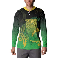 New Zealand Aotearoa Ruru Button Sweatshirt Maori Fern Art Green