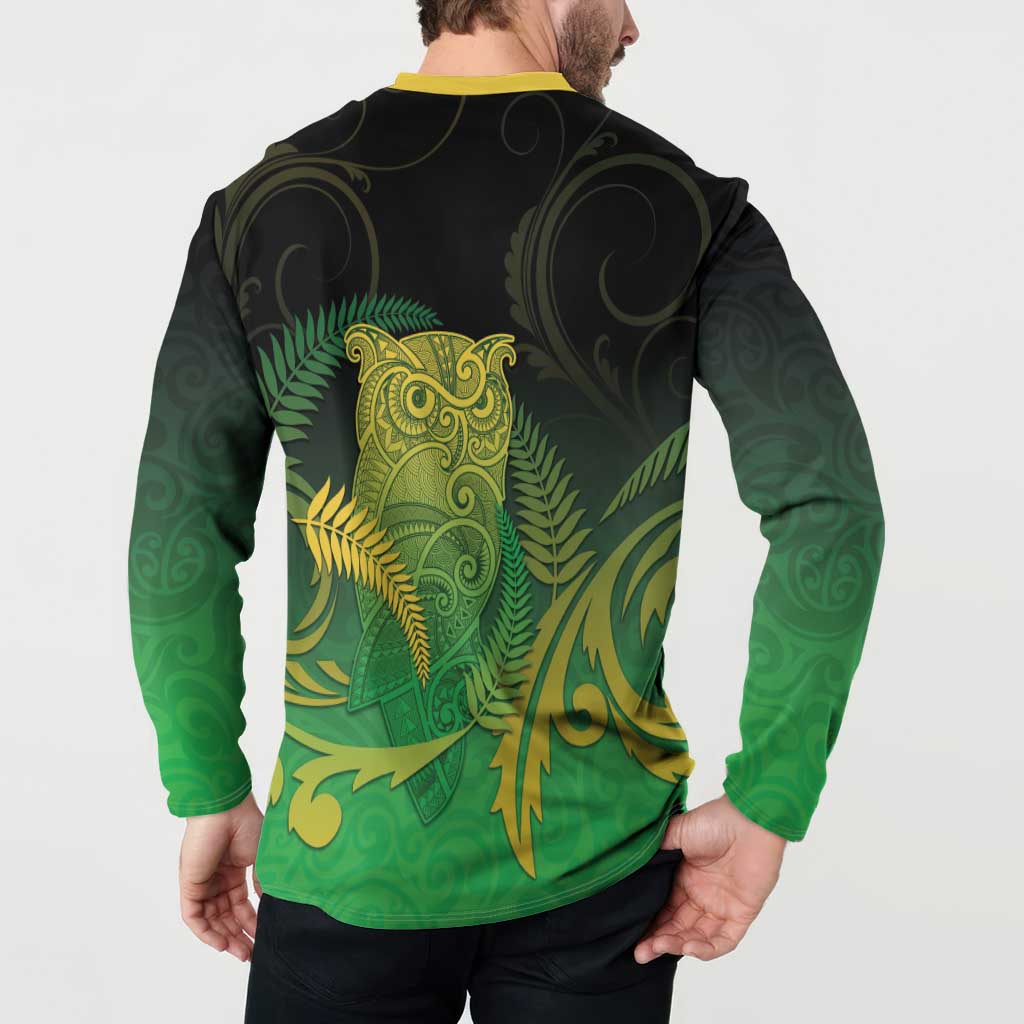 New Zealand Aotearoa Ruru Button Sweatshirt Maori Fern Art Green