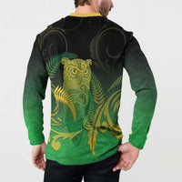 New Zealand Aotearoa Ruru Button Sweatshirt Maori Fern Art Green