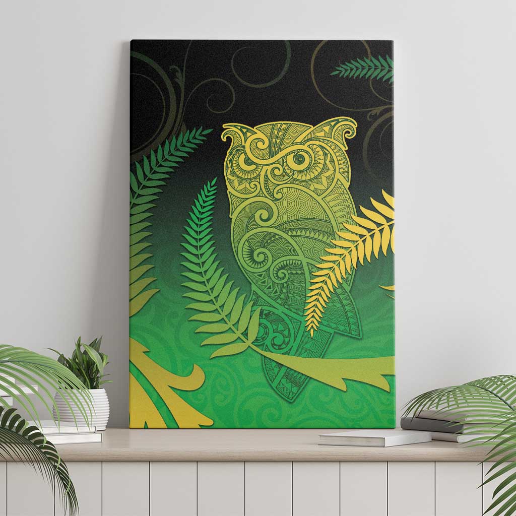 New Zealand Aotearoa Ruru Canvas Wall Art Maori Fern Art Green