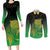 New Zealand Aotearoa Ruru Couples Matching Long Sleeve Bodycon Dress and Long Sleeve Button Shirt Maori Fern Art Green