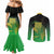 New Zealand Aotearoa Ruru Couples Matching Mermaid Dress and Long Sleeve Button Shirt Maori Fern Art Green