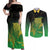 New Zealand Aotearoa Ruru Couples Matching Off Shoulder Maxi Dress and Long Sleeve Button Shirt Maori Fern Art Green