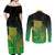 New Zealand Aotearoa Ruru Couples Matching Off Shoulder Maxi Dress and Long Sleeve Button Shirt Maori Fern Art Green