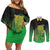 New Zealand Aotearoa Ruru Couples Matching Off Shoulder Short Dress and Long Sleeve Button Shirt Maori Fern Art Green