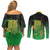 New Zealand Aotearoa Ruru Couples Matching Off Shoulder Short Dress and Long Sleeve Button Shirt Maori Fern Art Green