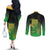 New Zealand Aotearoa Ruru Couples Matching Off The Shoulder Long Sleeve Dress and Long Sleeve Button Shirt Maori Fern Art Green