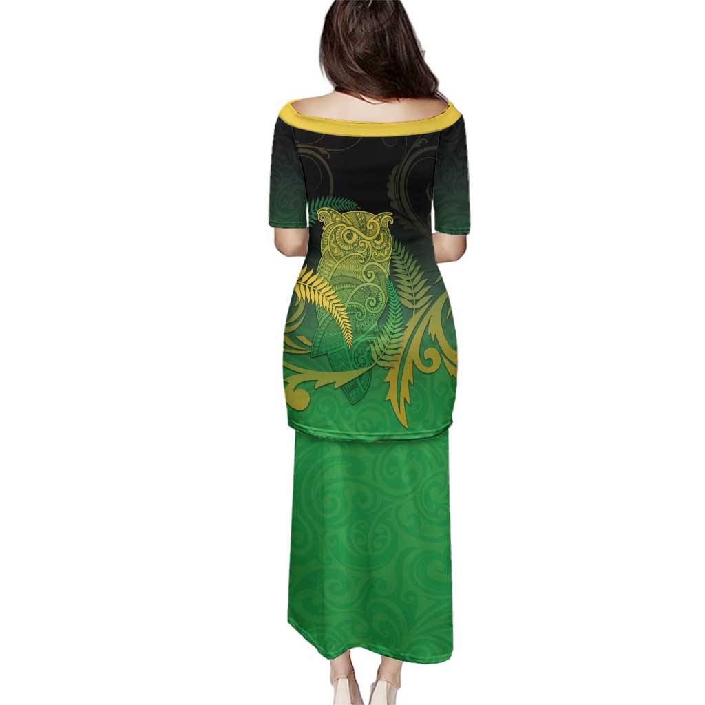 New Zealand Aotearoa Ruru Family Matching Puletasi and Hawaiian Shirt Maori Fern Art Green