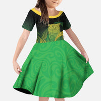 New Zealand Aotearoa Ruru Family Matching Tank Maxi Dress and Hawaiian Shirt Maori Fern Art Green