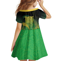 New Zealand Aotearoa Ruru Family Matching Tank Maxi Dress and Hawaiian Shirt Maori Fern Art Green