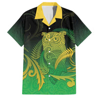 New Zealand Aotearoa Ruru Family Matching Tank Maxi Dress and Hawaiian Shirt Maori Fern Art Green