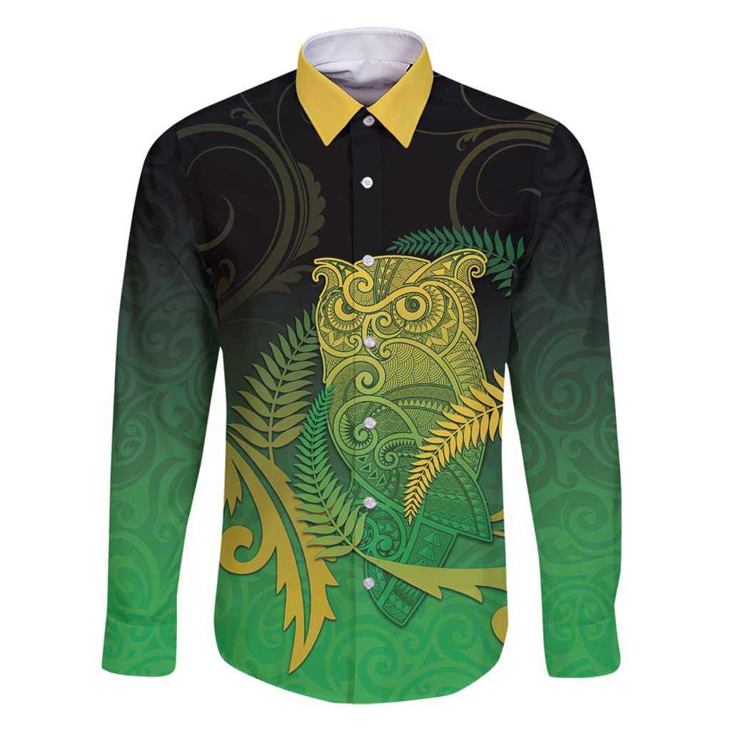 New Zealand Aotearoa Ruru Family Matching Tank Maxi Dress and Hawaiian Shirt Maori Fern Art Green