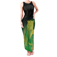 New Zealand Aotearoa Ruru Family Matching Tank Maxi Dress and Hawaiian Shirt Maori Fern Art Green