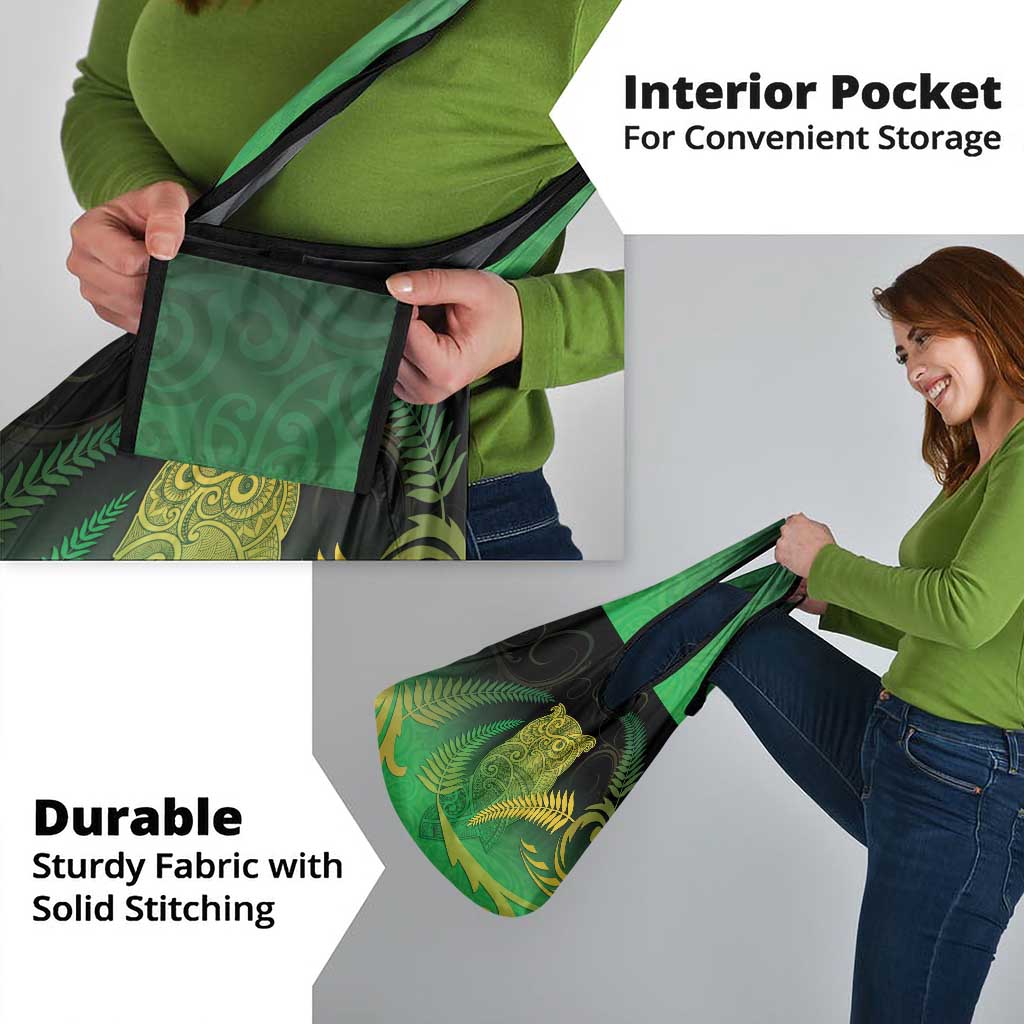 New Zealand Aotearoa Ruru Grocery Bag Maori Fern Art Green