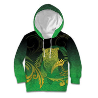 New Zealand Aotearoa Ruru Kid Hoodie Maori Fern Art Green