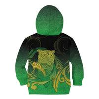 New Zealand Aotearoa Ruru Kid Hoodie Maori Fern Art Green