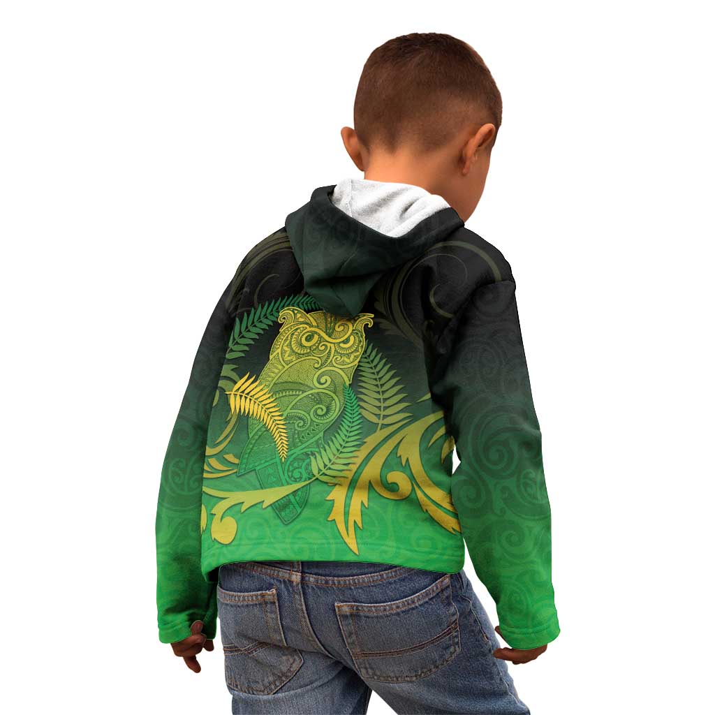 New Zealand Aotearoa Ruru Kid Hoodie Maori Fern Art Green