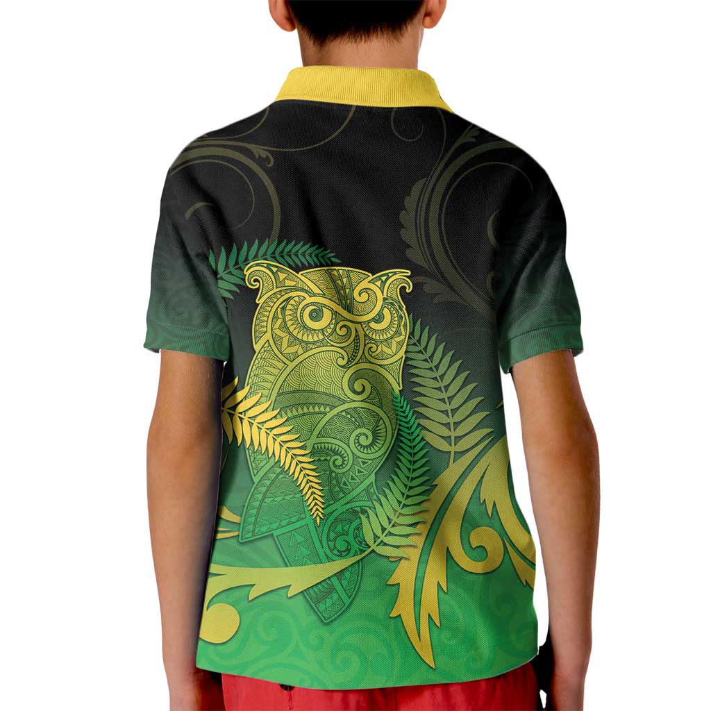New Zealand Aotearoa Ruru Kid Polo Shirt Maori Fern Art Green