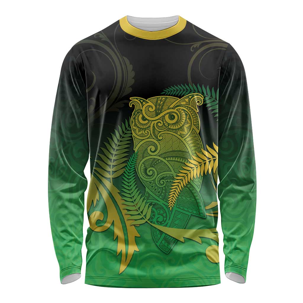 New Zealand Aotearoa Ruru Long Sleeve Shirt Maori Fern Art Green