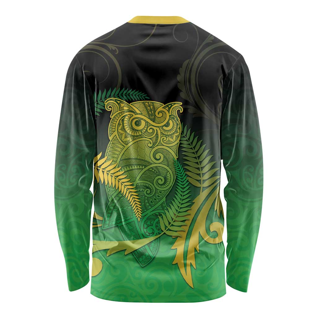 New Zealand Aotearoa Ruru Long Sleeve Shirt Maori Fern Art Green