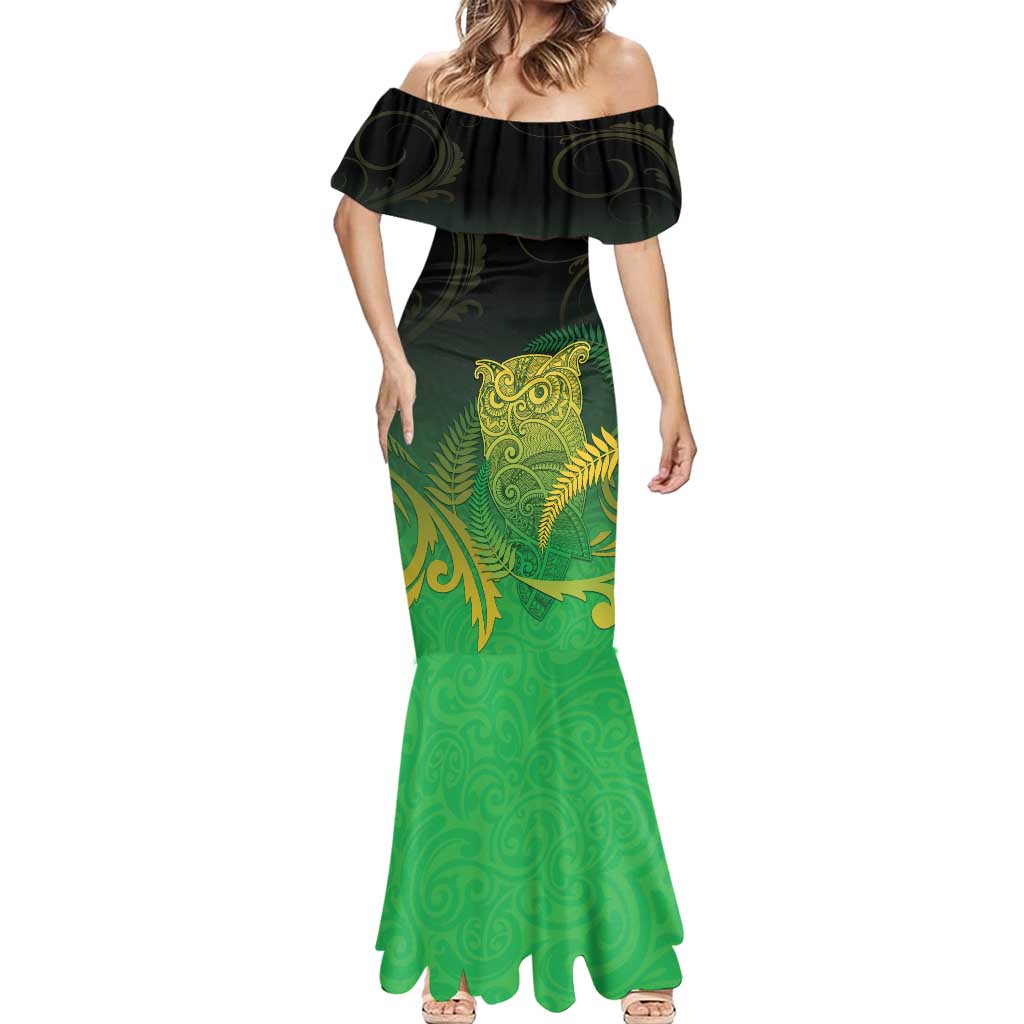 New Zealand Aotearoa Ruru Mermaid Dress Maori Fern Art Green