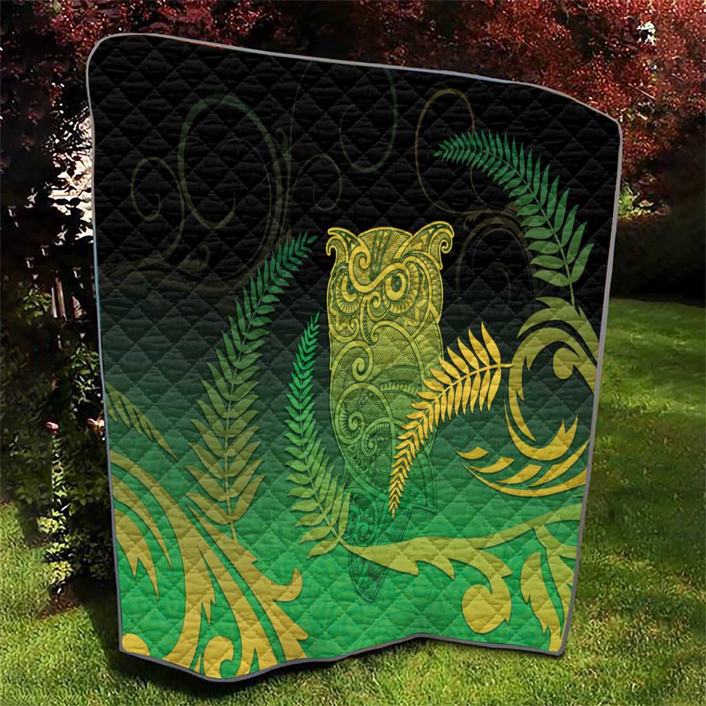 New Zealand Aotearoa Ruru Quilt Maori Fern Art Green