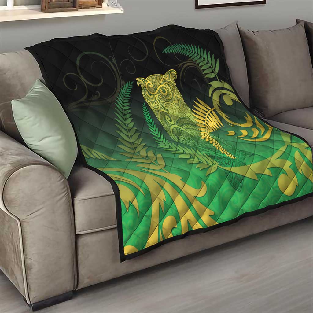 New Zealand Aotearoa Ruru Quilt Maori Fern Art Green
