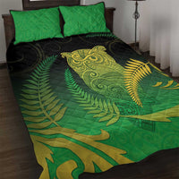 New Zealand Aotearoa Ruru Quilt Bed Set Maori Fern Art Green