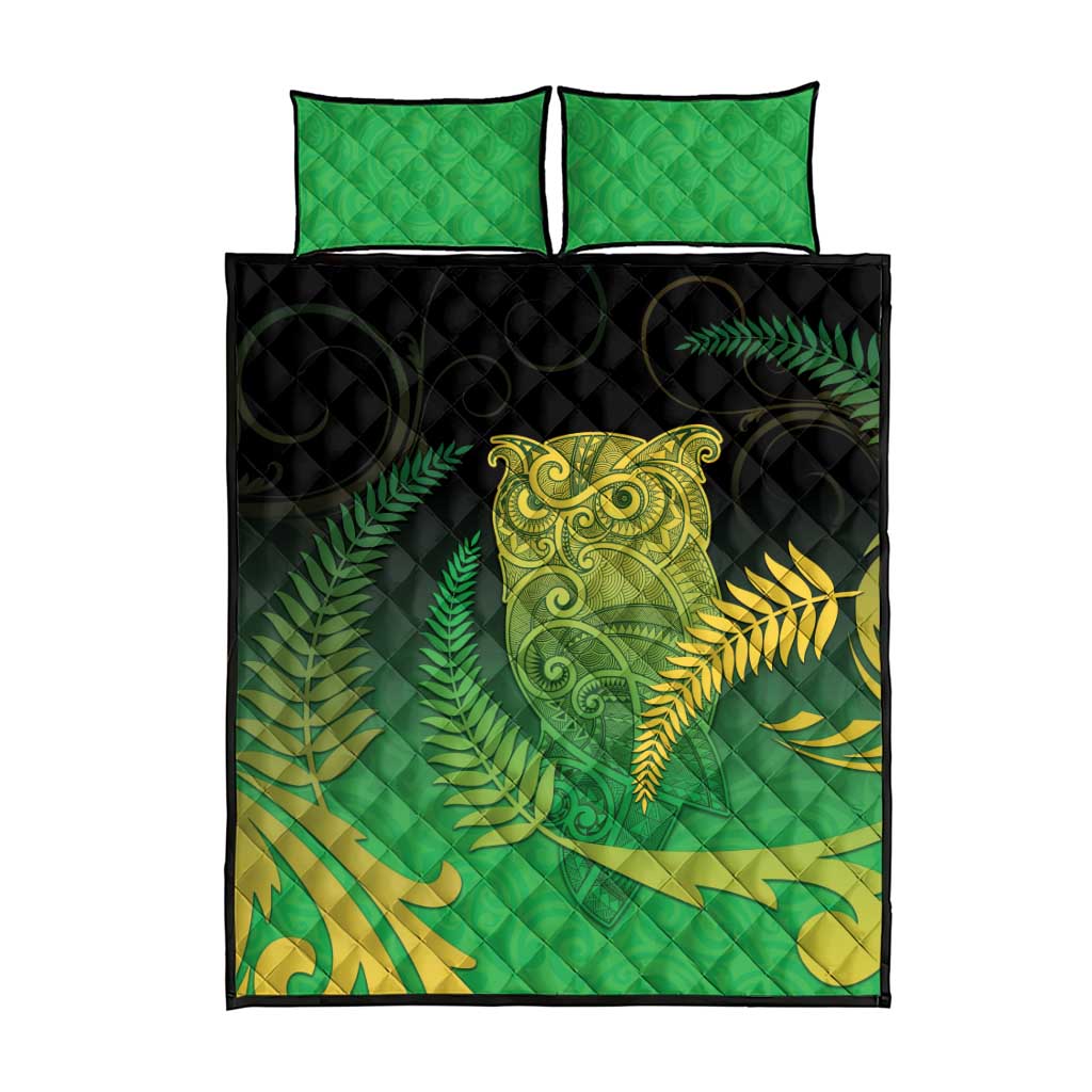 New Zealand Aotearoa Ruru Quilt Bed Set Maori Fern Art Green