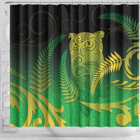 New Zealand Aotearoa Ruru Shower Curtain Maori Fern Art Green