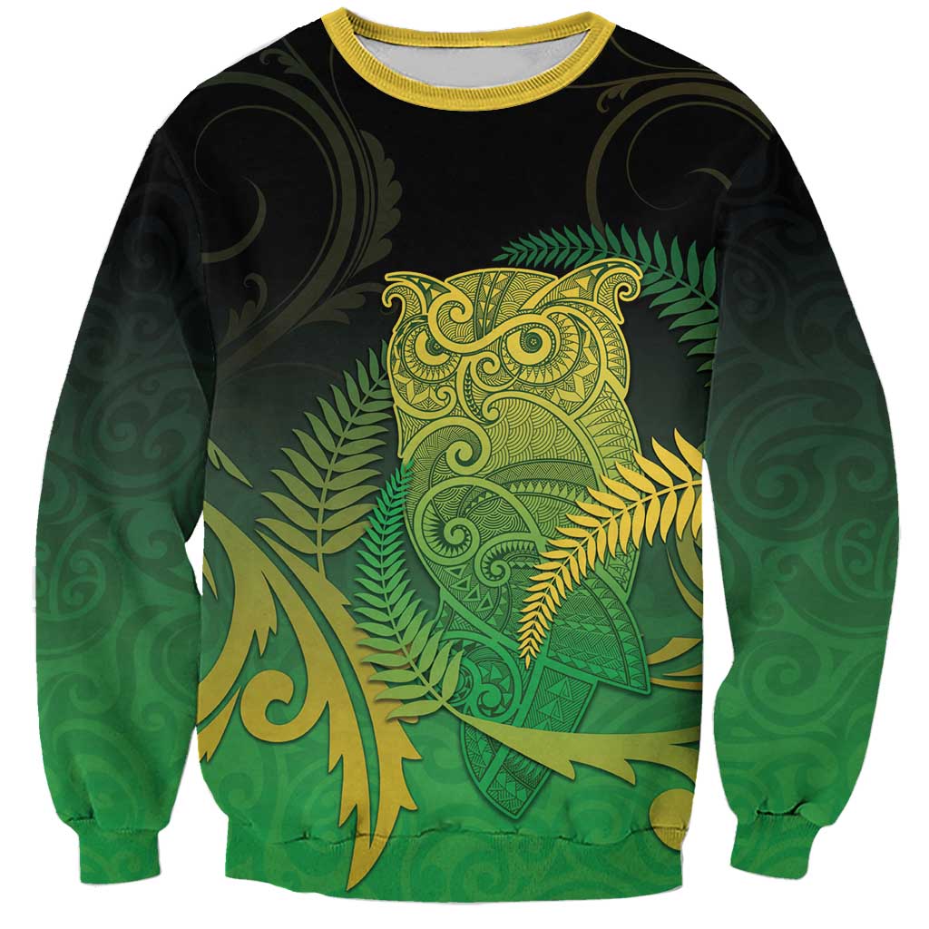 New Zealand Aotearoa Ruru Sweatshirt Maori Fern Art Green