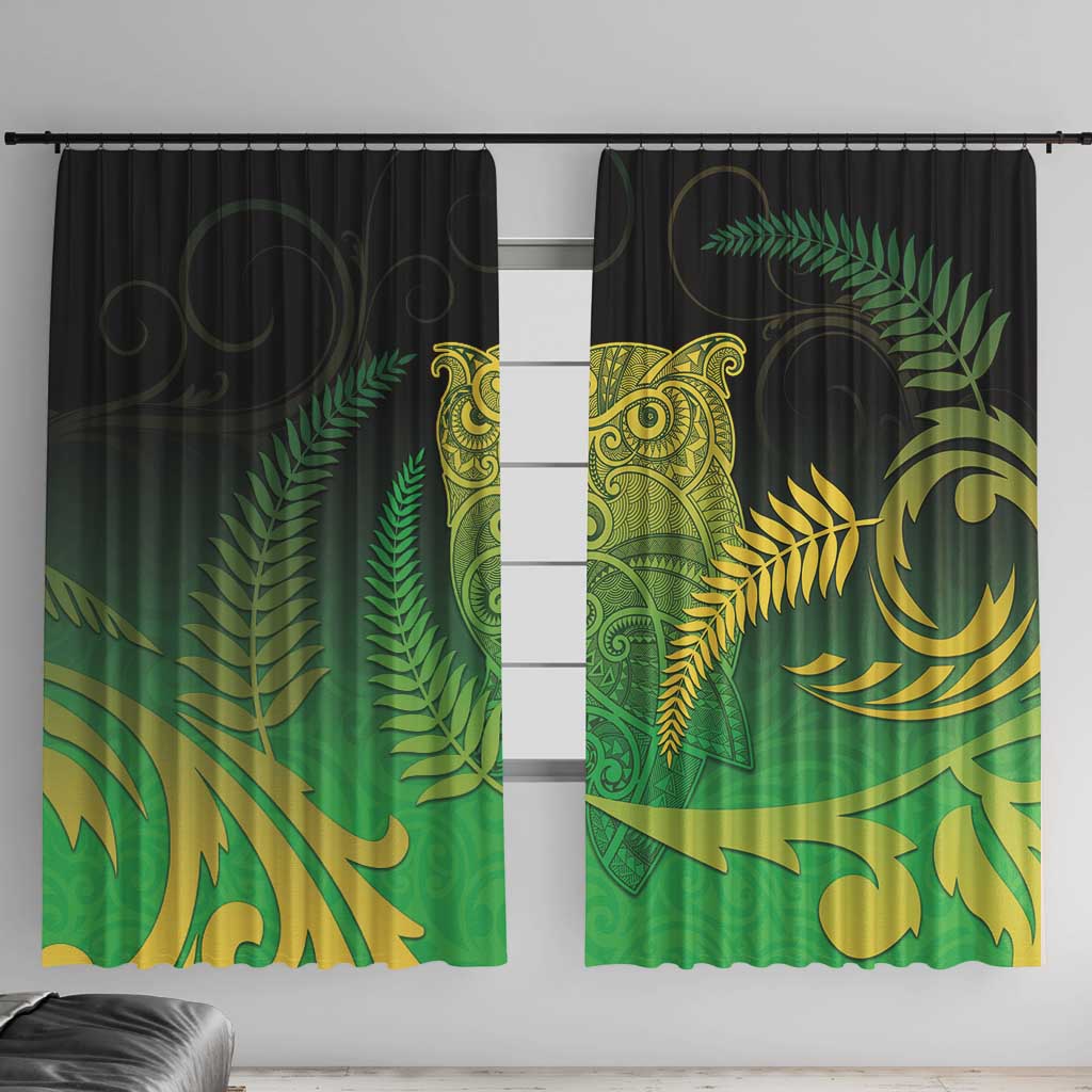 New Zealand Aotearoa Ruru Window Curtain Maori Fern Art Green LT05 With Hooks Green - Polynesian Pride